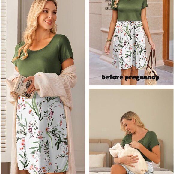 Women's Maternity Nursing Dress | Short Sleeve, Knee-Length, Breastfeeding - Picture 3 of 5